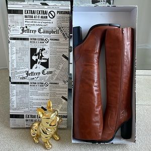 Jeffery Campbell boots size 9 NWT and box, tan leather, tall boots.